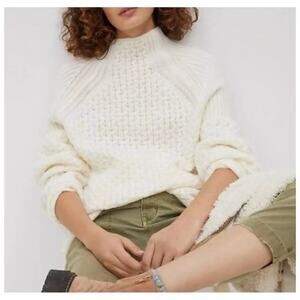 Anthropologie Cream Alpaca Blend Bia Chunky Knit Tunic Sweater Women's XS